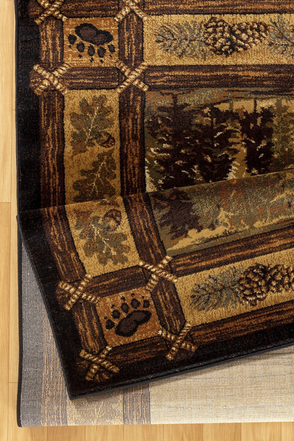 Rustic Lodge Area Rug, 5 ft 3 in x 7 ft 3 in, 100% Polypropylene, Jute-Backed, Entryway Rug, Black