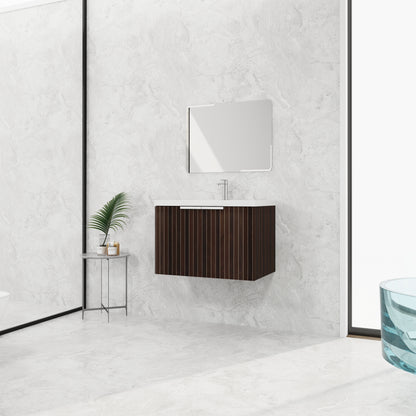 30-Inch Wall-Mounted Modern Bathroom Vanity with Eco-Friendly Resin Sink and Soft-Close Doors