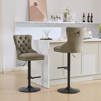 Aged Retro PU Swivel Bar Stools Adjustable Olive Green 2 Pack