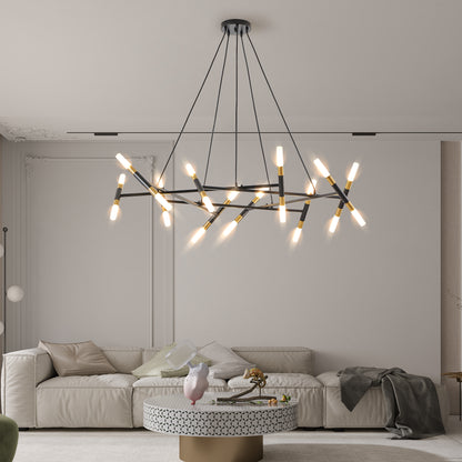 Modern Branch Chandelier with Frosted Tubes, Adjustable Pendant for Dining and Living Rooms Black & Gold