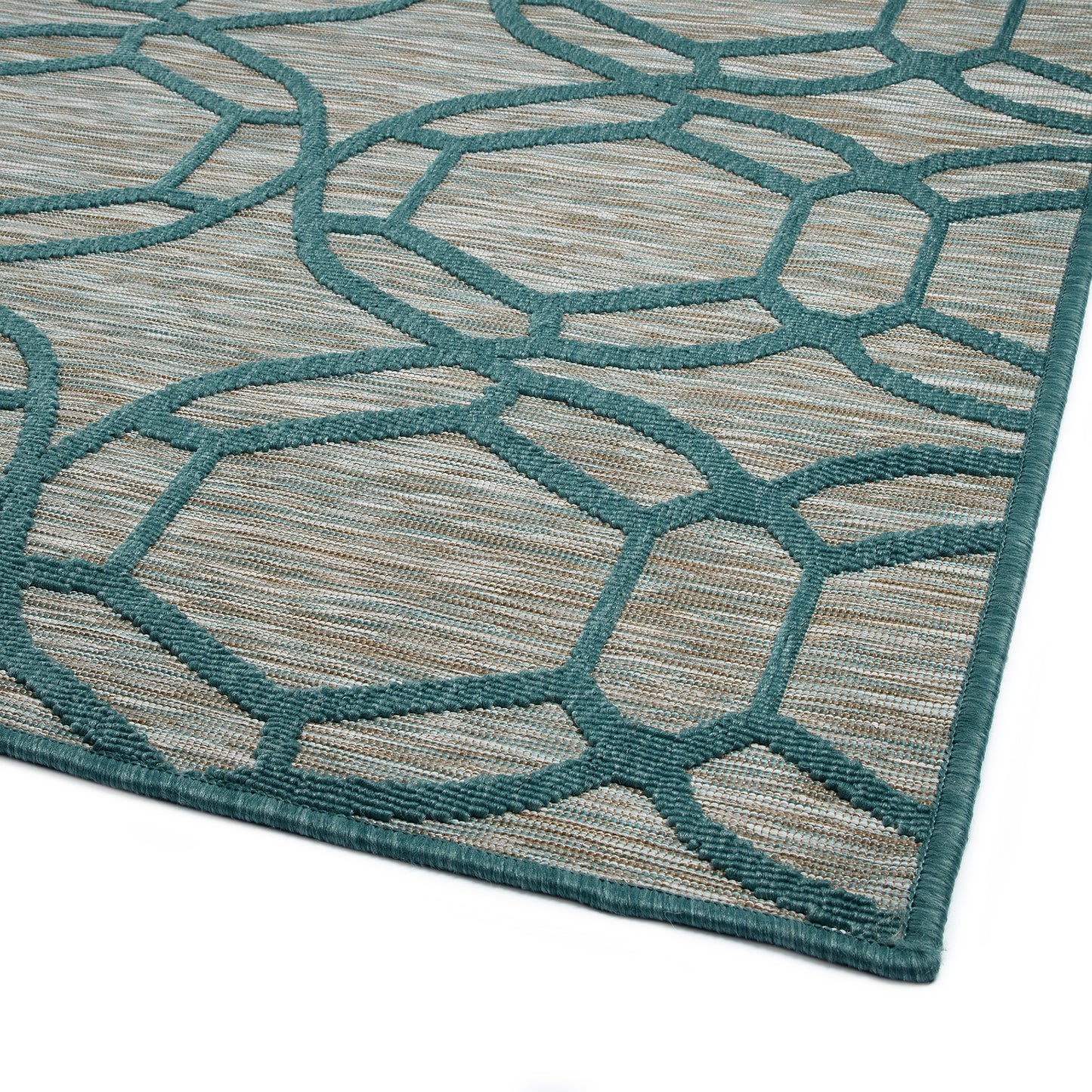 2' x 3' Throw Rug - Polypropylene, Textured, UV Stabilized, Fade-Resistant, Contemporary Geometric Teal