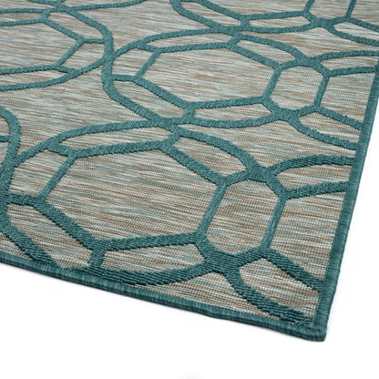2' x 3' Throw Rug - Polypropylene, Textured, UV Stabilized, Fade-Resistant, Contemporary Geometric Teal