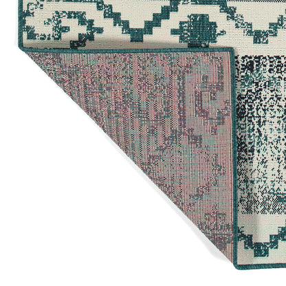 Geometric Throw Rug, 3'7 x 1'11, Polypropylene, Power-Loomed, Indoor/Outdoor, UV-Stabilized, Egypt Teal