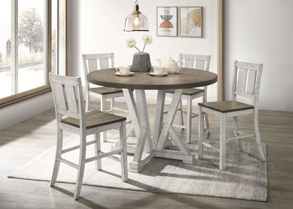 Counter Height Dining Table Rustic Style Round Antique White