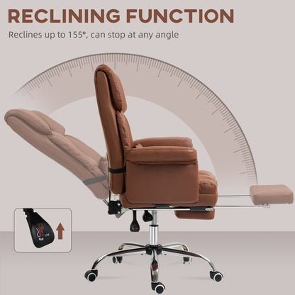 Ergonomic PU Leather Executive Desk Chair with Footrest and Adjustable Lumbar Support, Brown