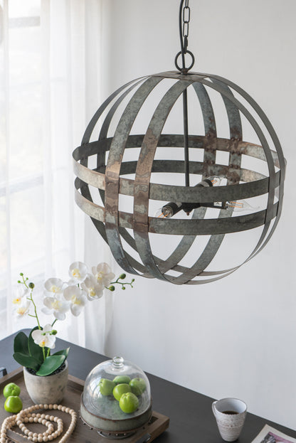 4-Light Spherical Galvanized Metal Chandelier with Adjustable Chain for Kitchen & Dining - Antique Silver