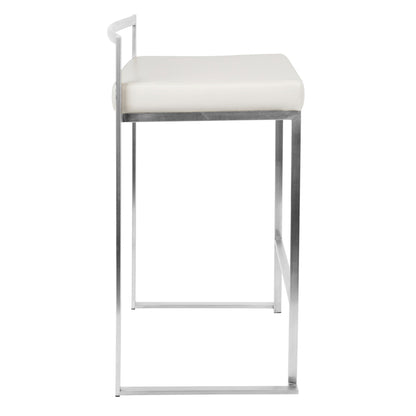Fuji Contemporary Stackable Counter Stool in White Faux Leather by LumiSource - Set of 2