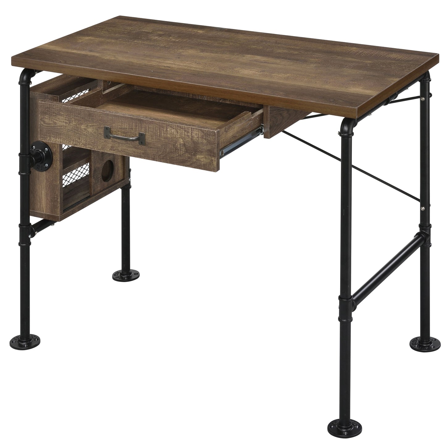Industrial-Style Black and Weathered Oak Writing Desk with Storage