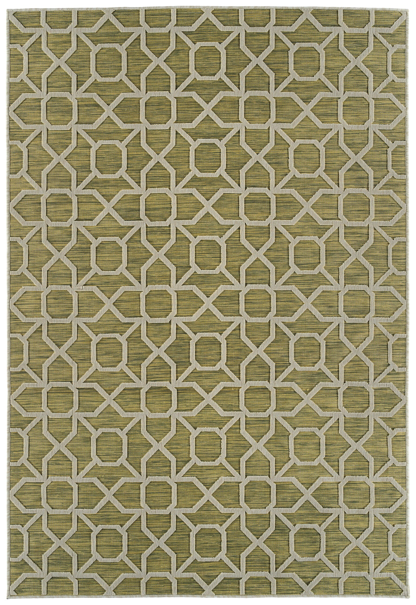 2' x 3' Rectangle Indoor/Outdoor Rug with Geometric Texture, High-Low Cut & Loop, Power Loomed Lime Green