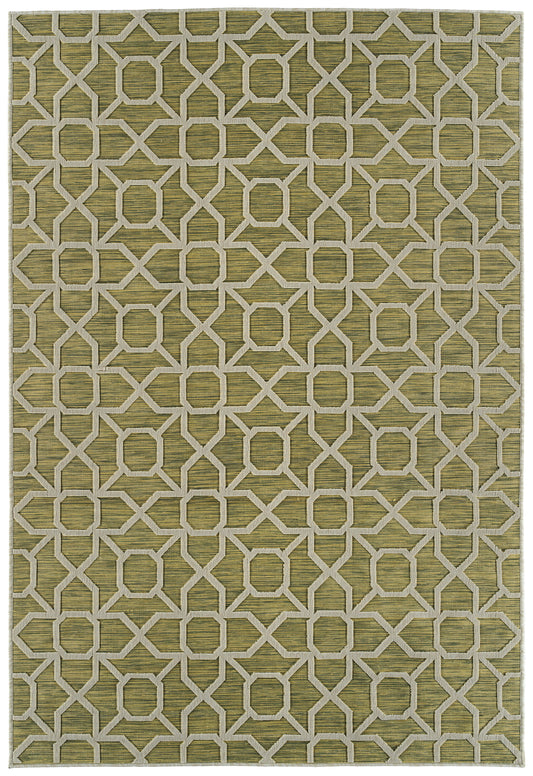 2' x 3' Rectangle Indoor/Outdoor Rug with Geometric Texture, High-Low Cut & Loop, Power Loomed Lime Green