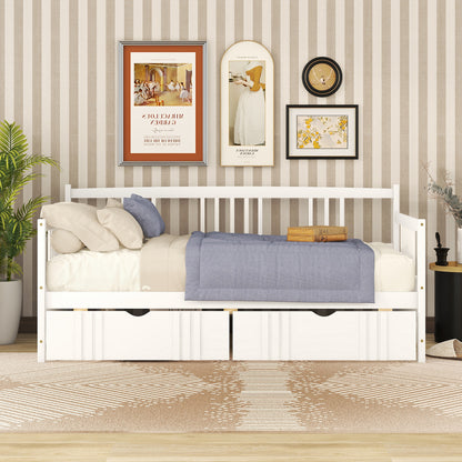 White Twin Size Wood Daybed with Dual Storage Drawers
