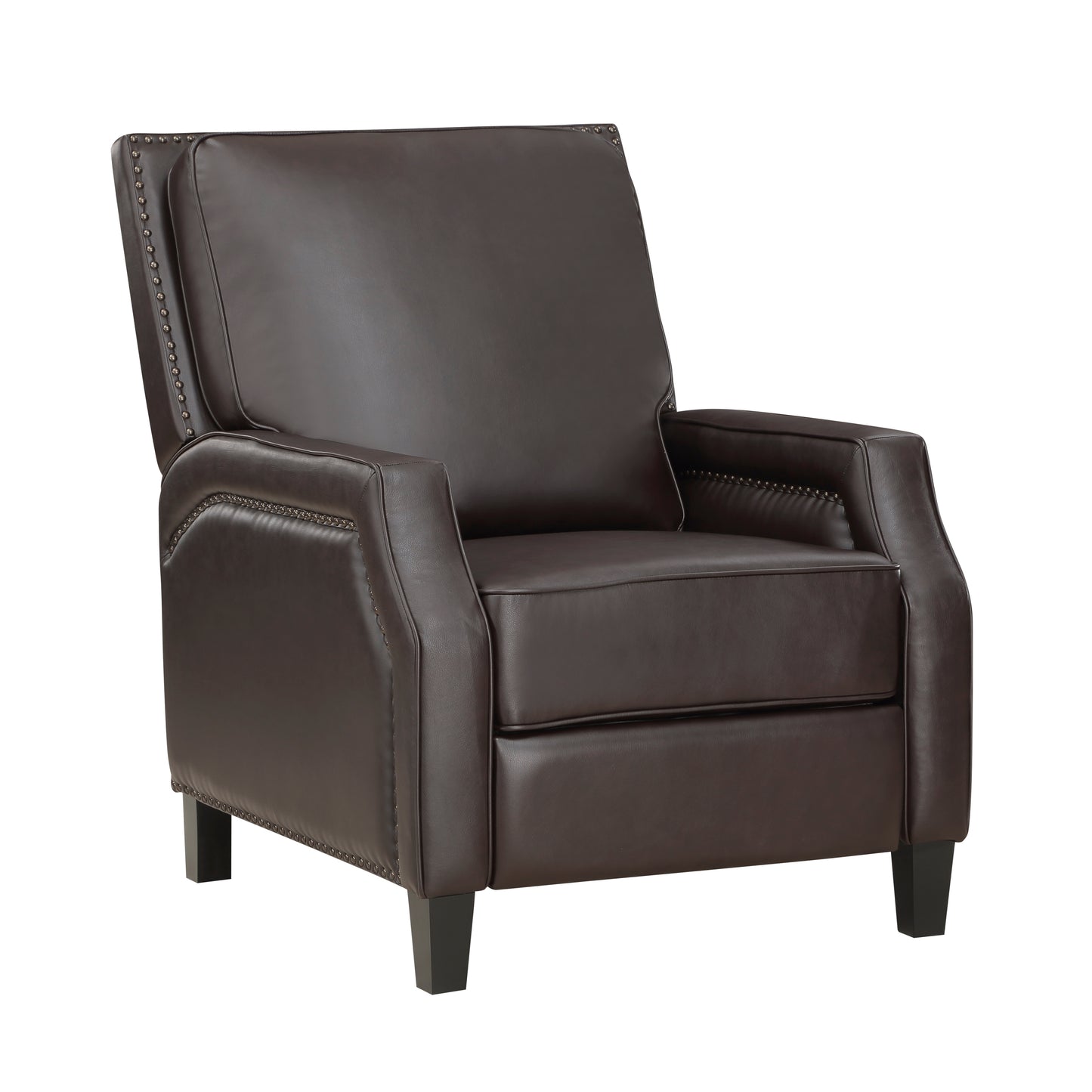 Push-Back Recliner Chair, Solid Wood Frame, Cushioned Seat, Modern Living Room Furniture Dark Brown