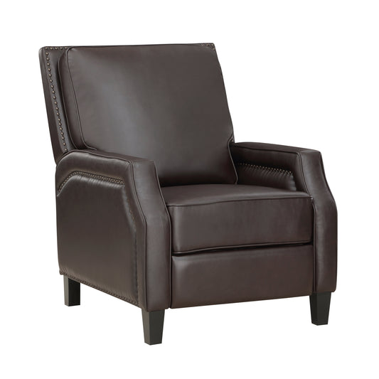 Push-Back Recliner Chair, Solid Wood Frame, Cushioned Seat, Modern Living Room Furniture Dark Brown