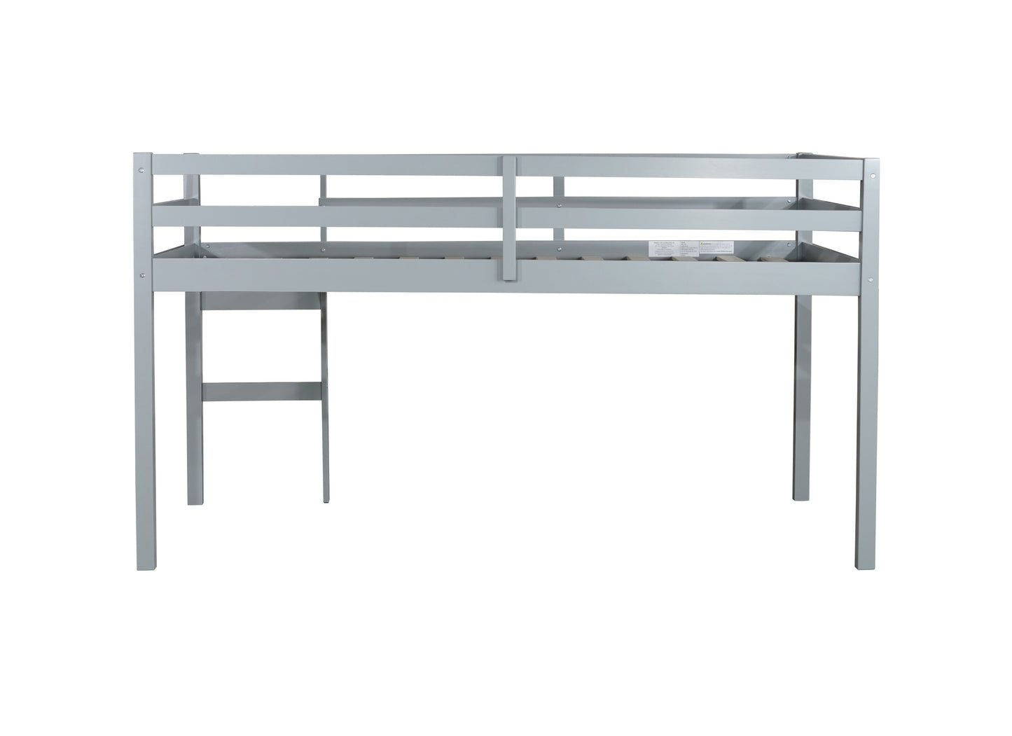 Grey Solid Rubber Wood Twin Loft Bed with Ladder and Sturdy Slat Support