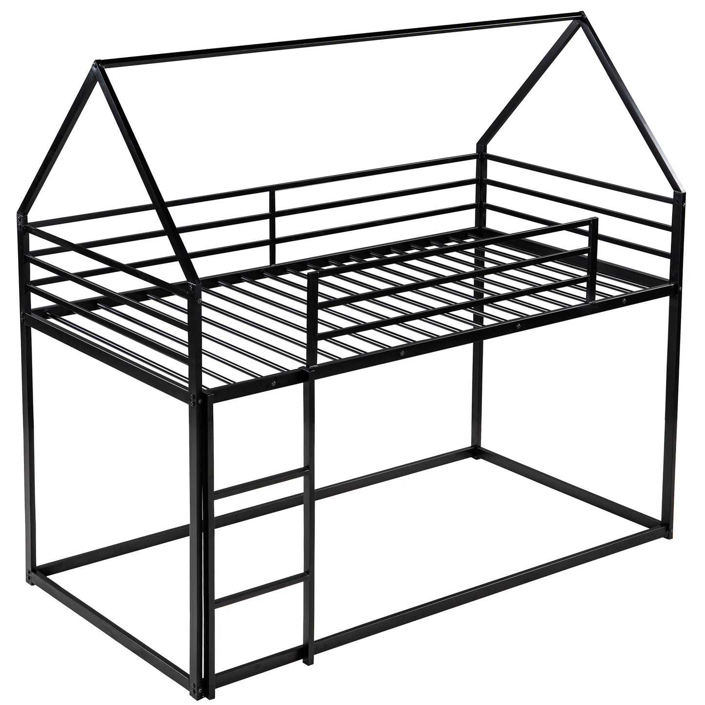 Twin House Bunk Bed for Kids - Black Twin over Twin Design with Built-in Ladder
