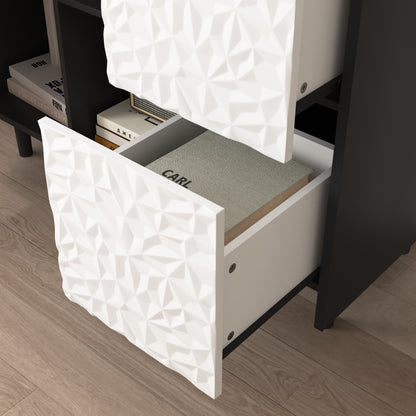 Sideboard Buffet Cabinet, Black Storage Cabinet with Red Doors , 2 Drawers with unique panel styling and 2 Open Storage Compartment, Modern Coffee Bar Cabinet Accent Cabinet for Kitchen, Dining Room,