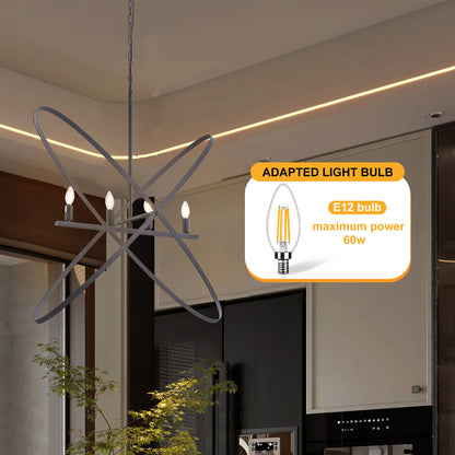 4-Light Orb Pendant, 29L x 15W x 37.5H in, Brass Metal, Modern Art-Inspired, Dimmable, Matte Black