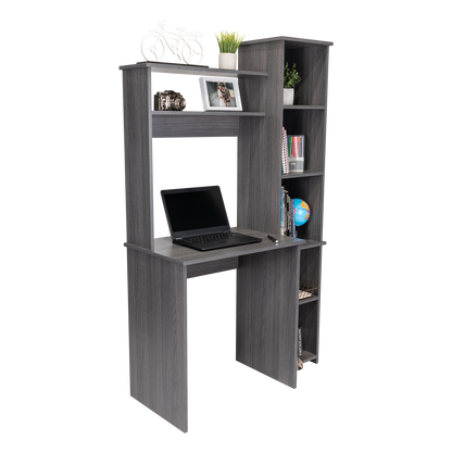 Smokey Oak Versalles Writing Desk with Dual Shelves and Five Cubbies