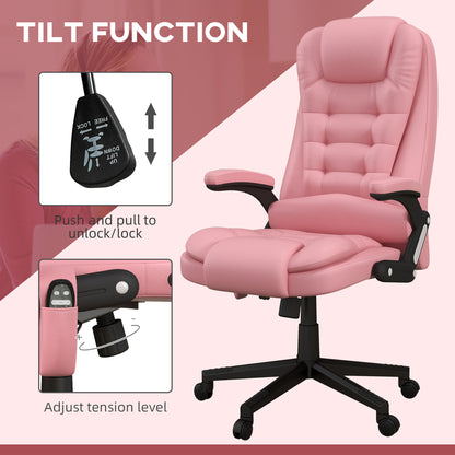 Pink High Back Massage Office Chair with Heated Recline and Remote Control - 6 Vibration Points, PU Leather