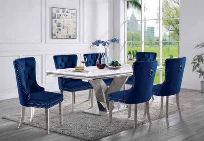2-Piece Wingback Dining Chairs, Button-Tufted Upholstery, Solid Wood Frame, Chrome Legs - Blue