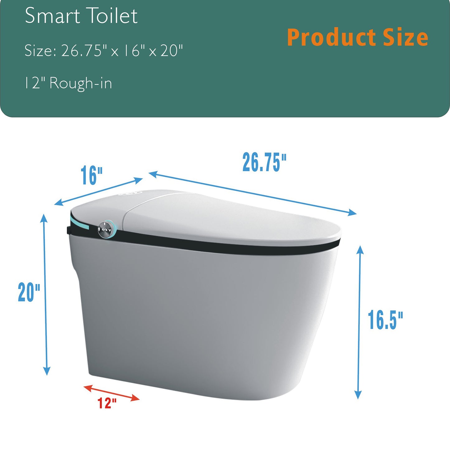 Premium Intelligent Toilet with Integrated Bidet, Auto Open/Close Seat, Foot Sensor, LED Display, Night Light, Warm Water & Dryer in Sleek White Finish