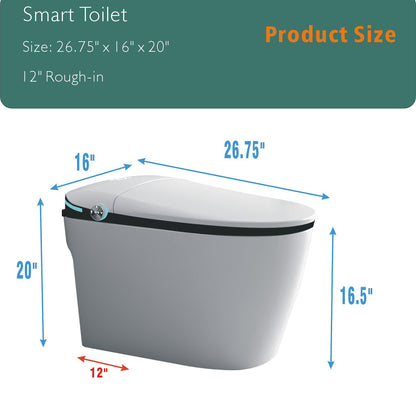 Premium Intelligent Toilet with Integrated Bidet, Auto Open/Close Seat, Foot Sensor, LED Display, Night Light, Warm Water & Dryer in Sleek White Finish