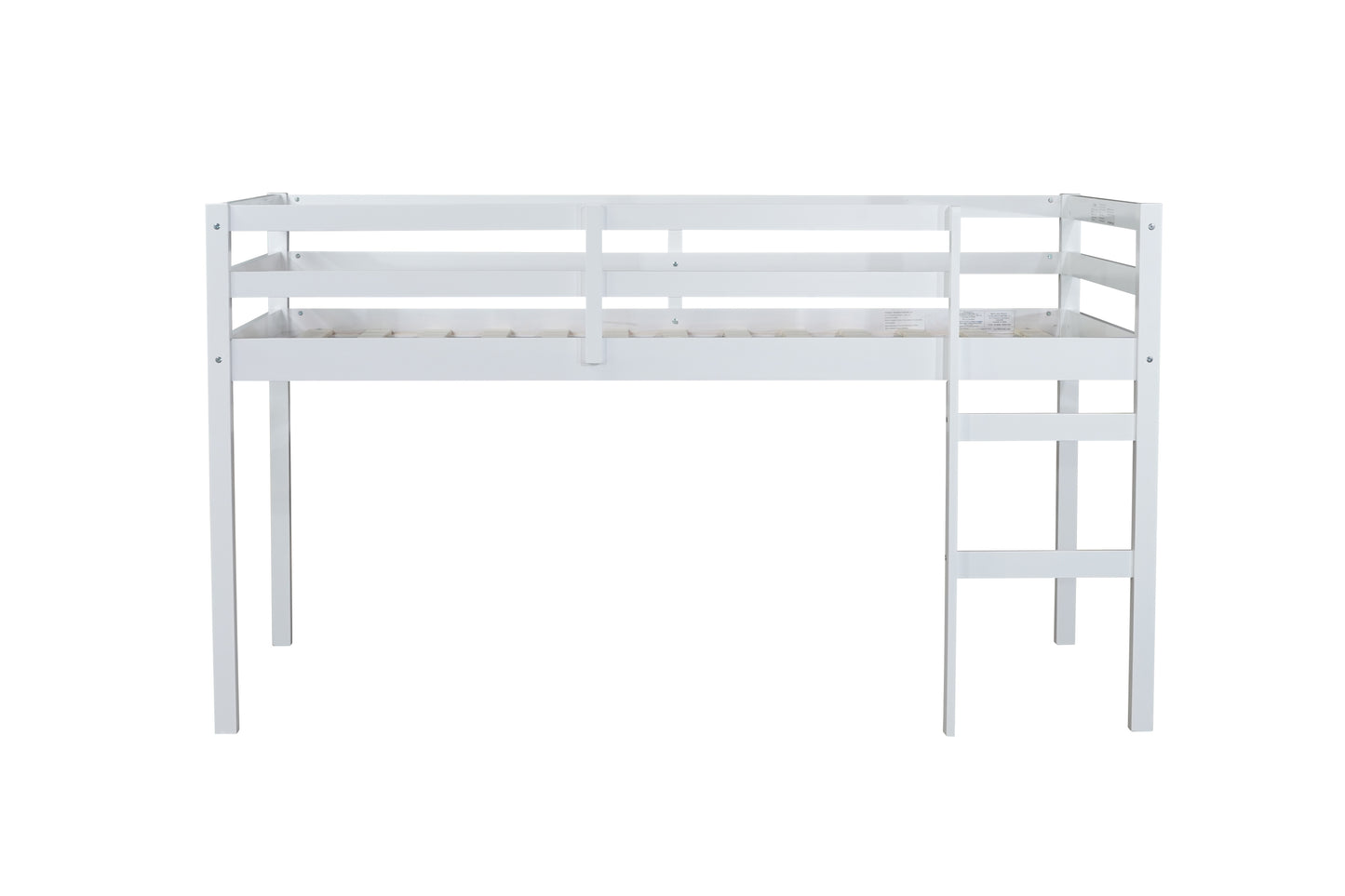 Contemporary Rubber Wood Twin Loft Bed with Ladder and Spacious Storage, White Finish