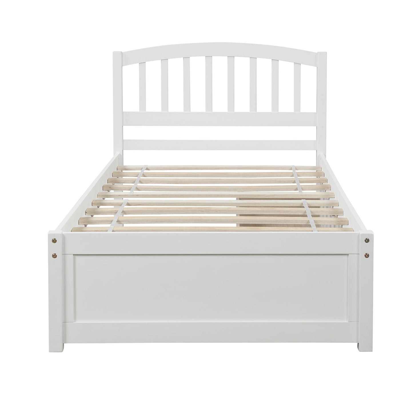 Elegant White Twin Platform Bed with Storage Drawers and Headboard