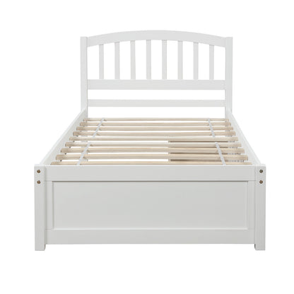 Elegant White Twin Platform Bed with Storage Drawers and Headboard