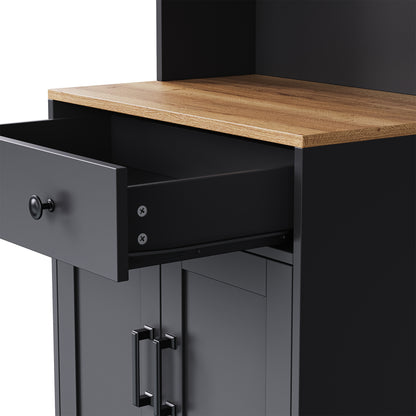 Elegant Black Farmhouse Storage Cabinet with Adjustable Shelves and Gourd-Shaped Legs, Versatile Kitchen Pantry and Bookshelf Solution