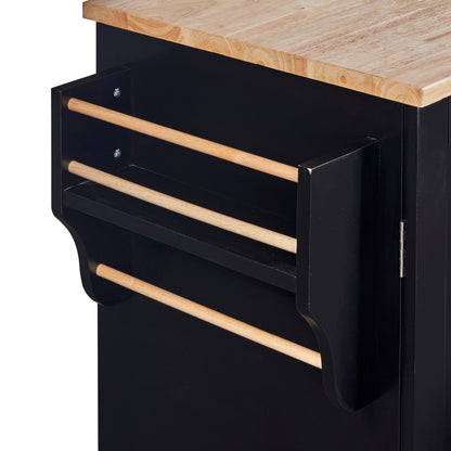 K&K Multifunctional Rolling Kitchen Cart with Rubber Wood Top, 3 Drawers, 2 Slide-Out Shelves, and Ample Storage, Mobile Kitchen Island with Spice Rack & Tower Rack in Black