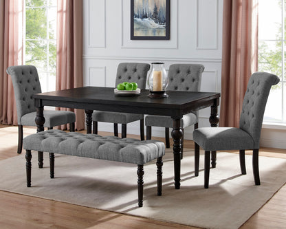 Modern Wood Dining Set Table And Bench 4 Chairs Dark Wash