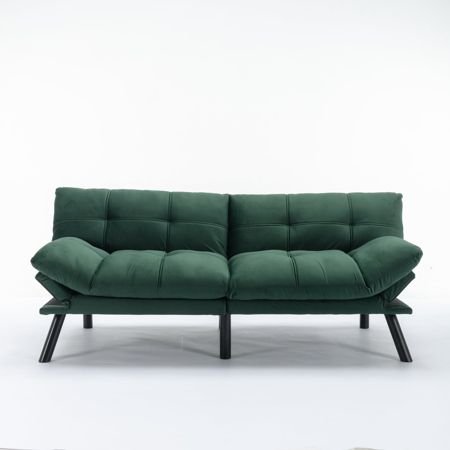 2-Seater Convertible Sofa Bed with Adjustable Backrest and Armrests, Foam Upholstery, Pine Frame Emerald