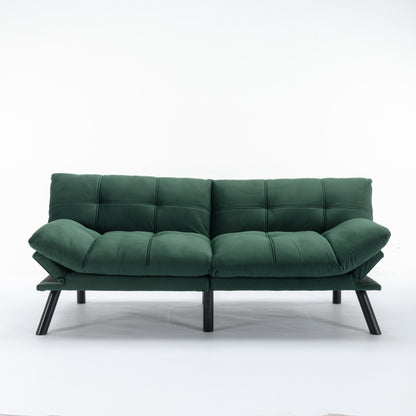 2-Seater Convertible Sofa Bed with Adjustable Backrest and Armrests, Foam Upholstery, Pine Frame Emerald