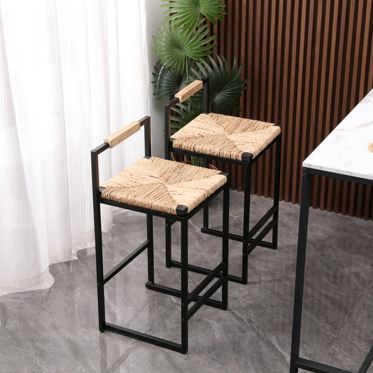 Set Of 2 Counter Height Water Hyacinth Bar Stools With Back