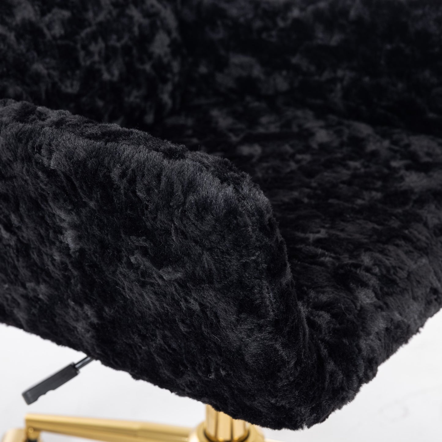 Elegant Black Upholstered Office Chair with Golden Metal Base, Adjustable Swivel Design, Ideal for Home and Vanity Use