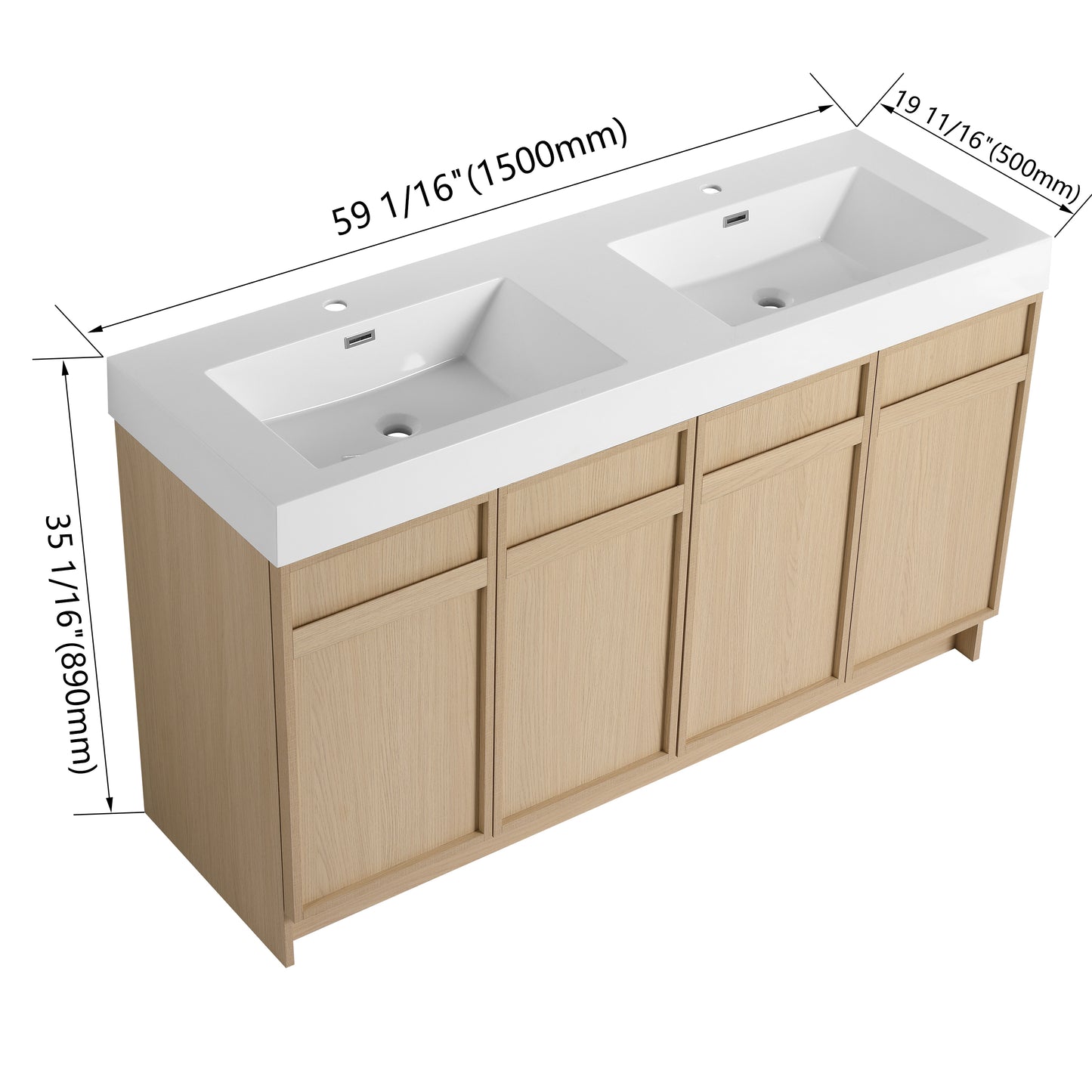 60-Inch Modern Freestanding Bathroom Vanity with Double Resin Sink & Soft-Close Doors