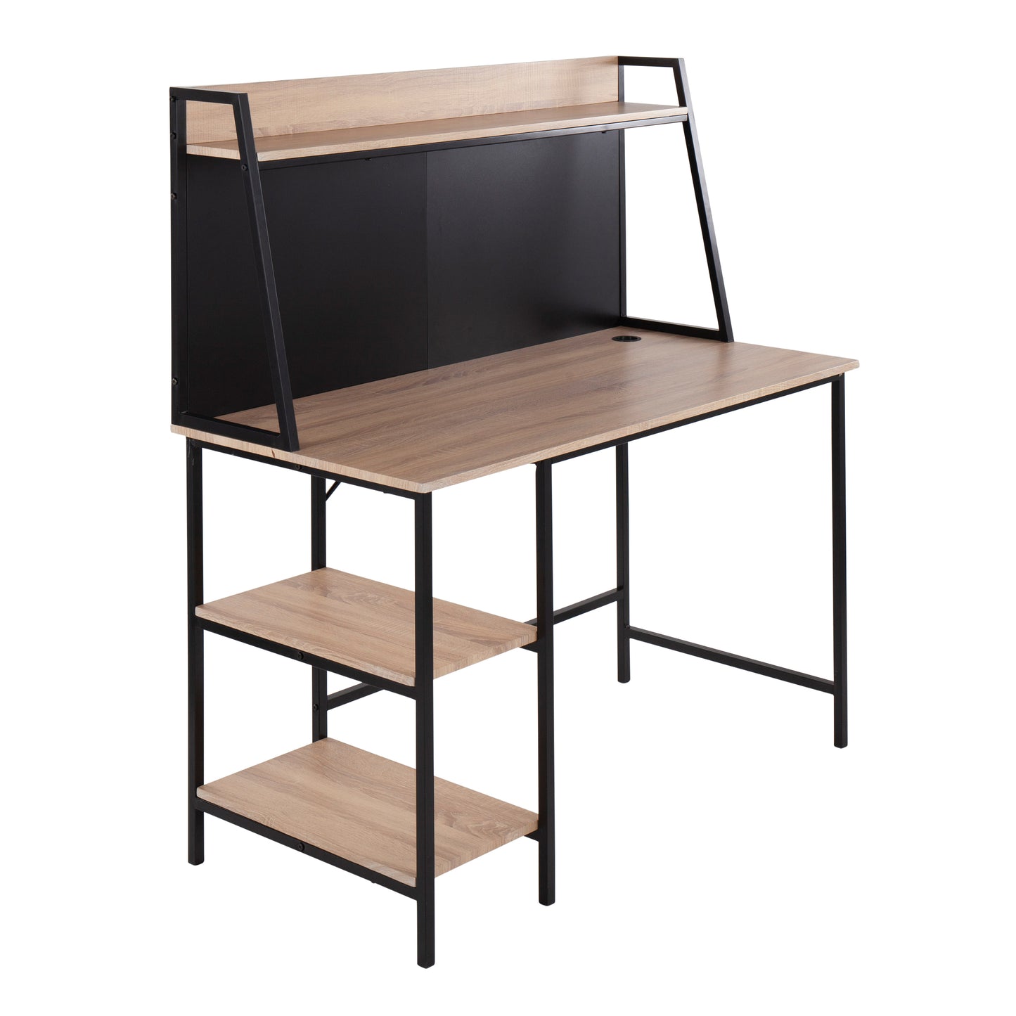 Modern Geo Shelf Office Desk with Black Steel Frame and Natural Wood Top by LumiSource