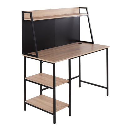 Modern Geo Shelf Office Desk with Black Steel Frame and Natural Wood Top by LumiSource