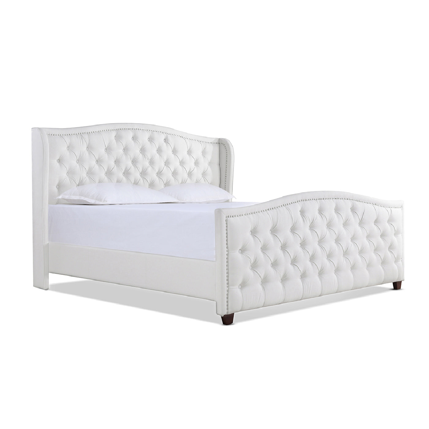 Marcella Luxe King Bed Set with Upholstered Shelter Headboard in Bright White
