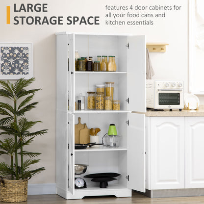 Freestanding White Farmhouse Kitchen Pantry Cabinet with Adjustable Shelves and Barn Doors