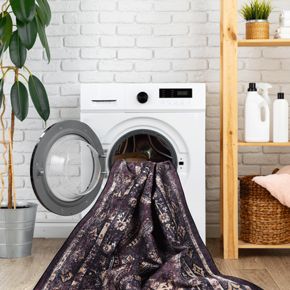 2x3 Machine-Washable Low-Pile Area Rug with Non-Slip Backing, Foldable, Kid & Pet Friendly-Black-Burgundy