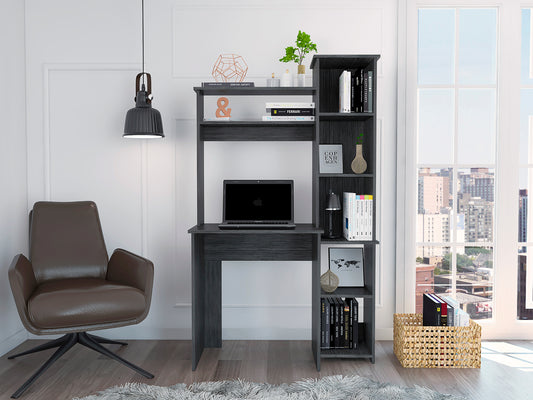 Smokey Oak Versalles Writing Desk with Dual Shelves and Five Cubbies