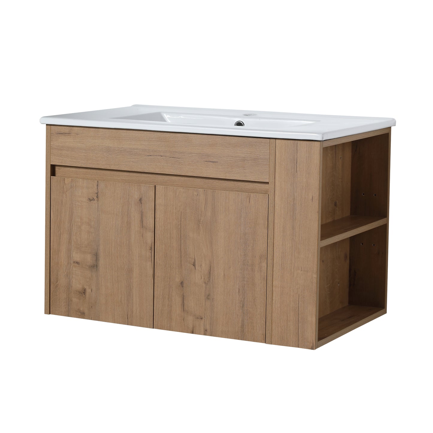 Modern 30-Inch Wall-Mounted Bathroom Vanity with Open Shelf - Vanity Cabinet Only (No Basin Included)