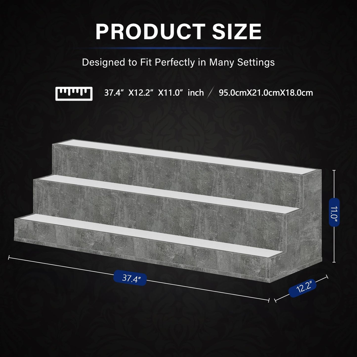 Illuminated 37 Inch Grey Liquor Bottle Display Shelf LED App