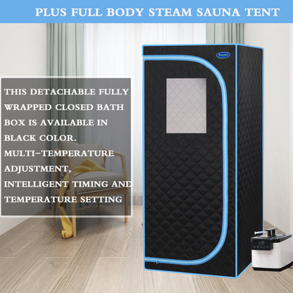 Full Body Portable Steam Sauna Tent for Home Spa Large 31.5in Square 68.9in 1000W 2.6L Pot FCC Black