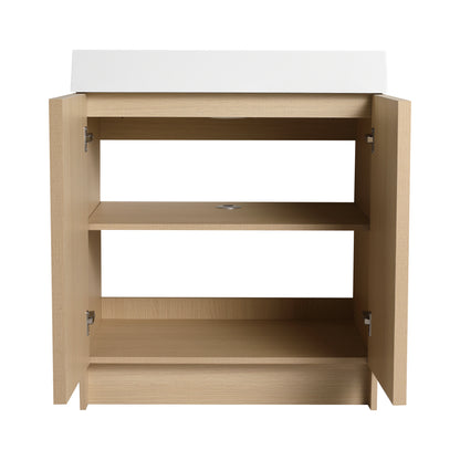 30-Inch Modern Freestanding Bathroom Vanity with Soft-Close Doors and Integrated Resin Sink