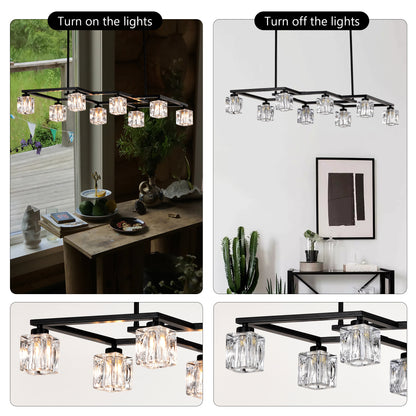 8-Light Metal Chandelier for Dining Room & Kitchen Island, Ceiling Pendant G9 Bulbs Included Matte Black
