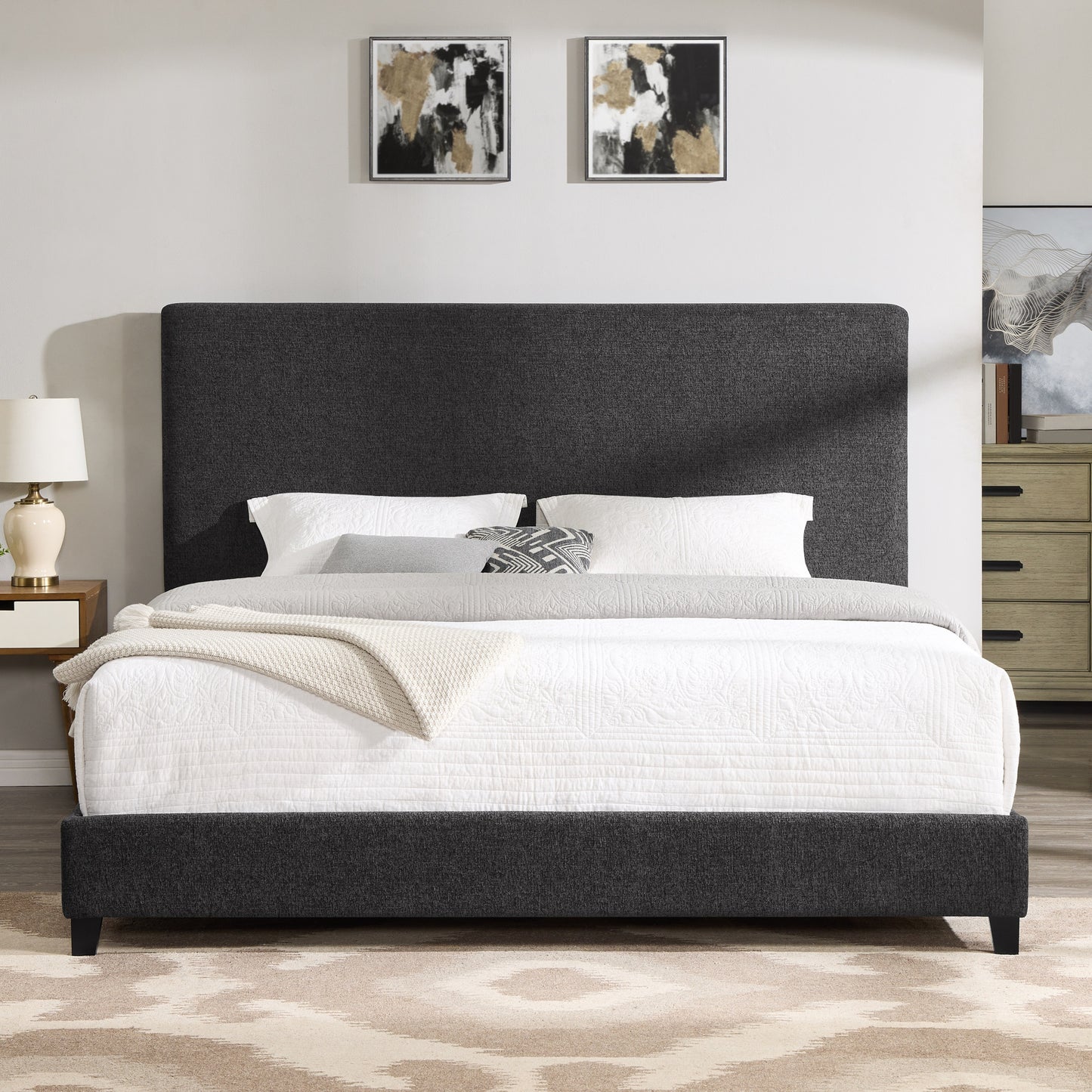 King Size Charcoal Grey Upholstered Platform Bed by Bridgevine Home