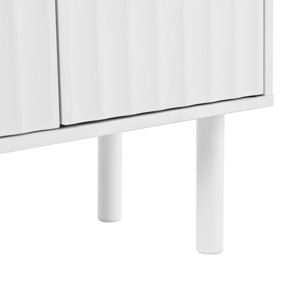 ON-TREND Minimalist Shoe Cabinet with 5 Solid Wood Legs, Cream Style Sideboard Buffet Cabinet with Fluted Doors, Large 4-Door Storage Cabinet with Adjustable Shelves for Living Room, White, 55.1*13.7"